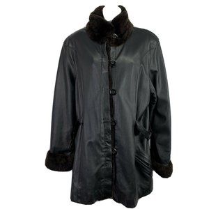 Unbranded Leather Fur Jacket Black Button Front